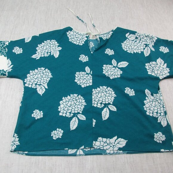 Jaclyn Smith Blouse Top Womens XL Teal Palm Leaf Print Short Sleeve Round Neck - Picture 2 of 7